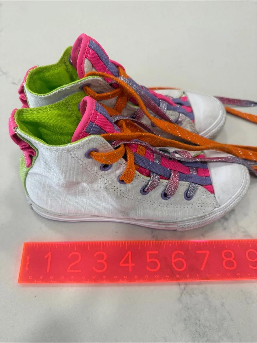 Kids White Converse Sneakers with Pink & Purple Accents